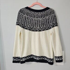 Talbots Fair Isle Sweater Lp Black White Fuzzy Nordick Ski Soft Wool Blend